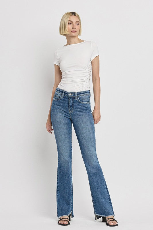 Zip Fly High Rise Slant Hem Flare Jeans