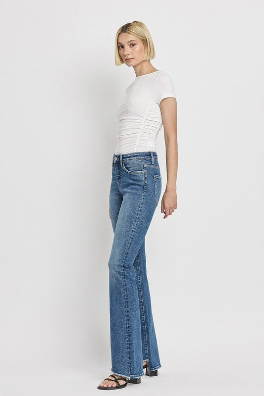 Zip Fly High Rise Slant Hem Flare Jeans