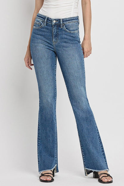 Zip Fly High Rise Slant Hem Flare Jeans