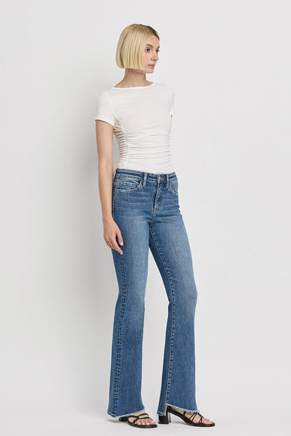 Zip Fly High Rise Slant Hem Flare Jeans