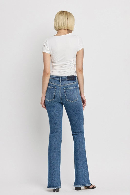 Zip Fly High Rise Slant Hem Flare Jeans