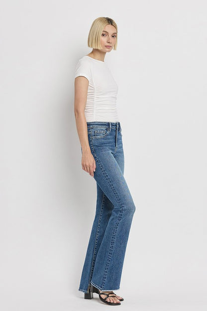 Zip Fly High Rise Slant Hem Flare Jeans