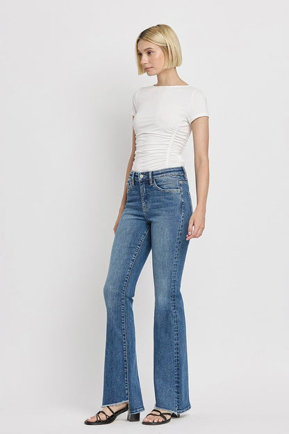 Zip Fly High Rise Slant Hem Flare Jeans