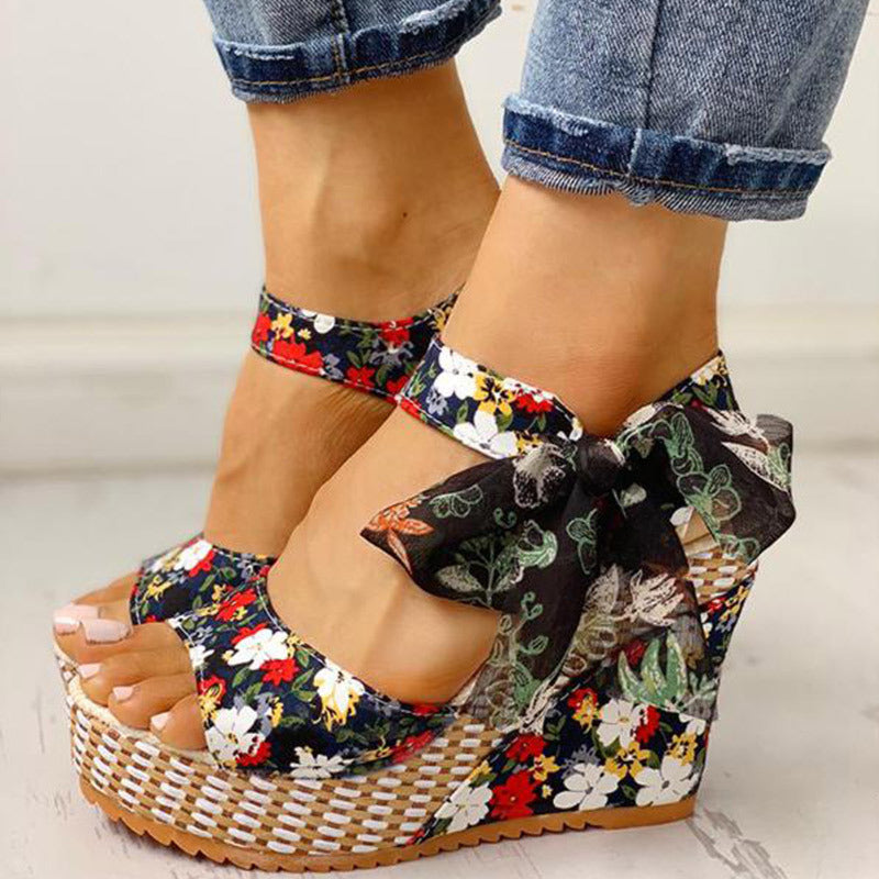 Women's Bohemian High Heel Sandals - Strappy Design - Fashions Envy