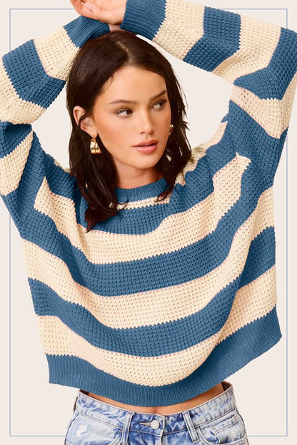 Striped Round Neck Loose Fit Casual Sweater