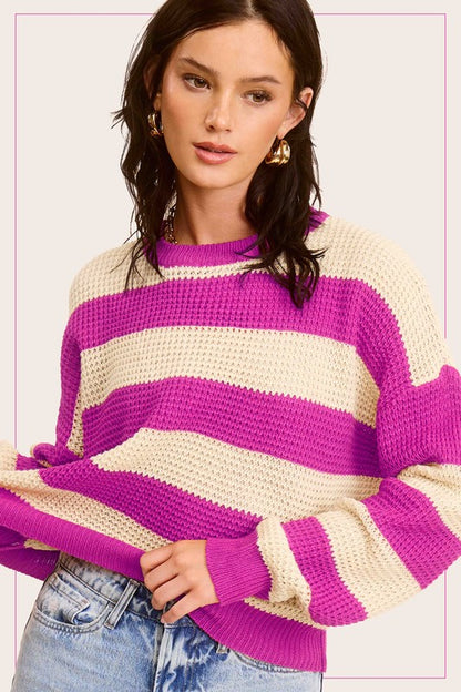 Striped Round Neck Loose Fit Casual Sweater