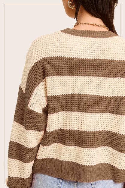 Striped Round Neck Loose Fit Casual Sweater