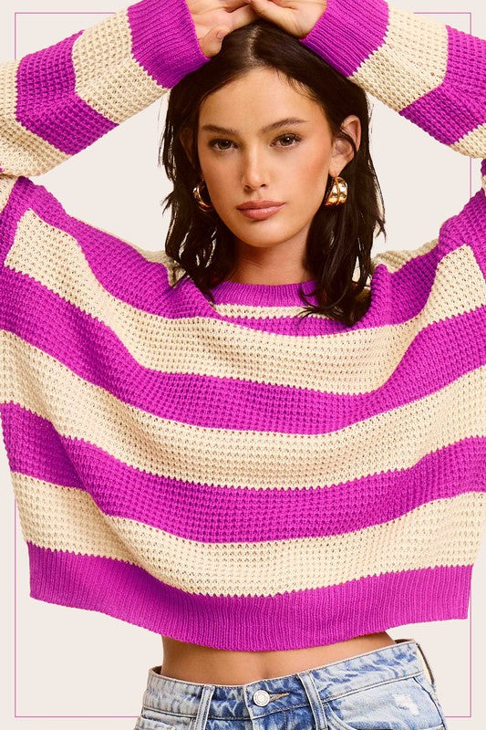 Striped Round Neck Loose Fit Casual Sweater