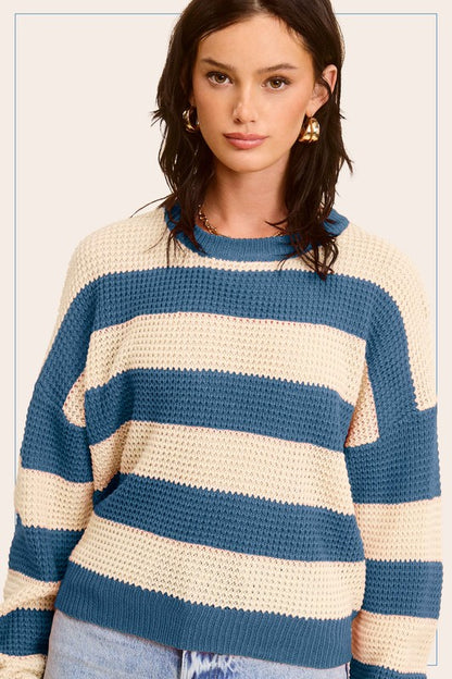 Striped Round Neck Loose Fit Casual Sweater