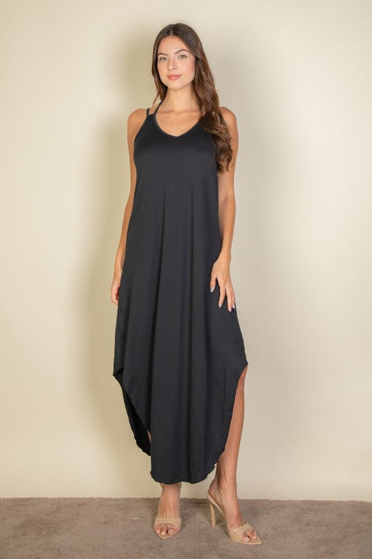 Solid Cami Double Strap Loose Fit Maxi Dress