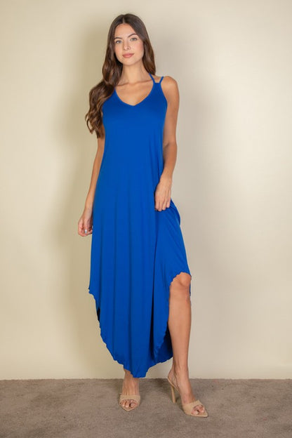 Solid Cami Double Strap Loose Fit Maxi Dress