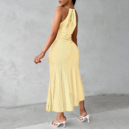 Sleeveless Halter Neck Ruched Bodycon Midi Dress