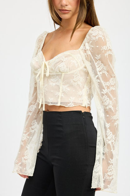 White Lace Corset Long Sleeve Top