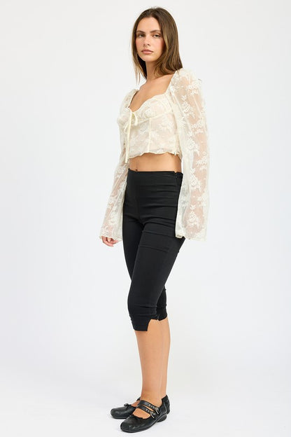 White Lace Corset Long Sleeve Top