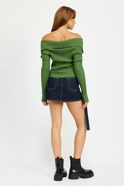 Zip Front Bardot Off-Shoulder Top - Fashions Envy