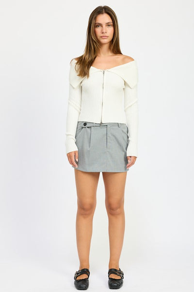 Zip Front Bardot Off-Shoulder Top - Fashions Envy