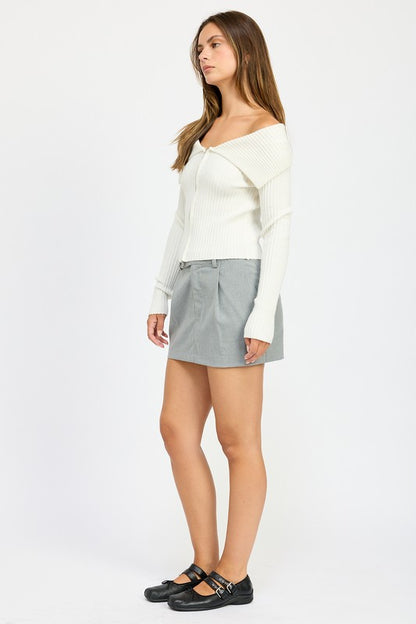 Zip Front Bardot Off-Shoulder Top