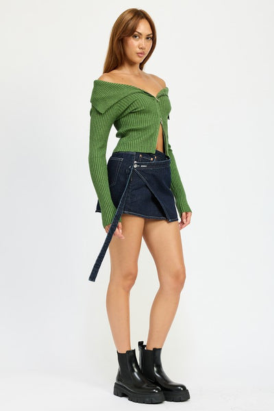 Zip Front Bardot Off-Shoulder Top - Fashions Envy