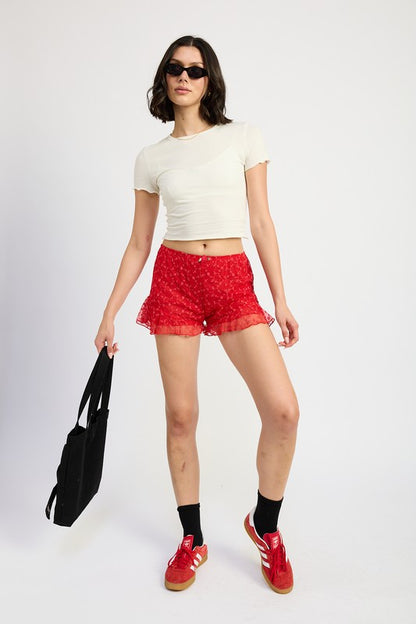 Red Fashion Ruffle Jersey Shorts