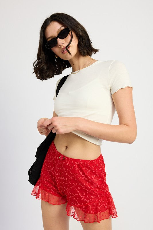 Red Fashion Ruffle Jersey Shorts