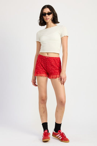 Red Fashion Ruffle Jersey Shorts