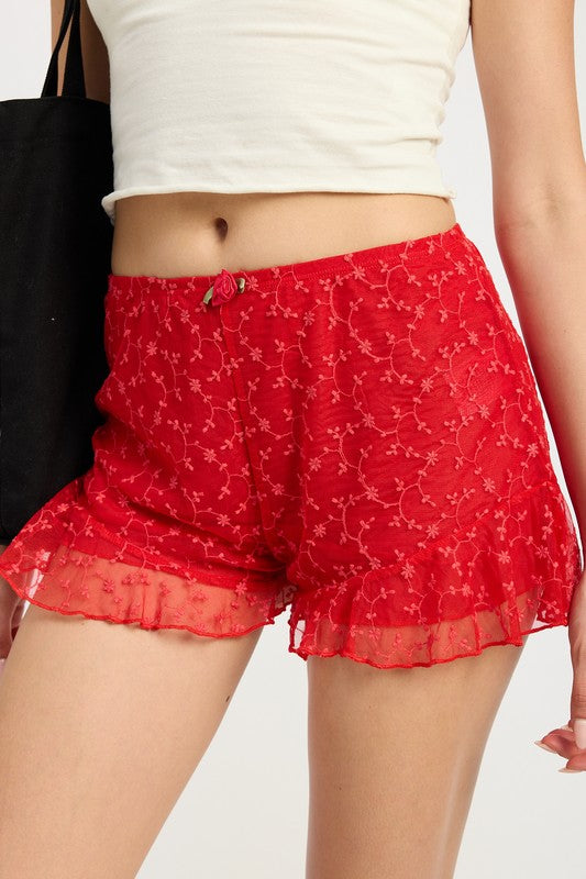 Red Fashion Ruffle Jersey Shorts