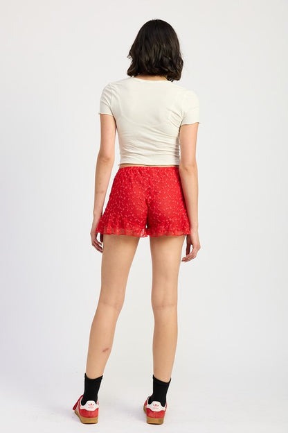 Red Fashion Ruffle Jersey Shorts