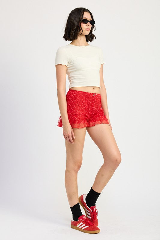 Red Fashion Ruffle Jersey Shorts