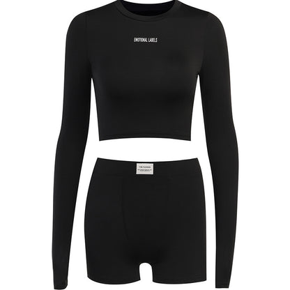 Knit Shorts Set - Long Sleeve Two-Piece Outfit