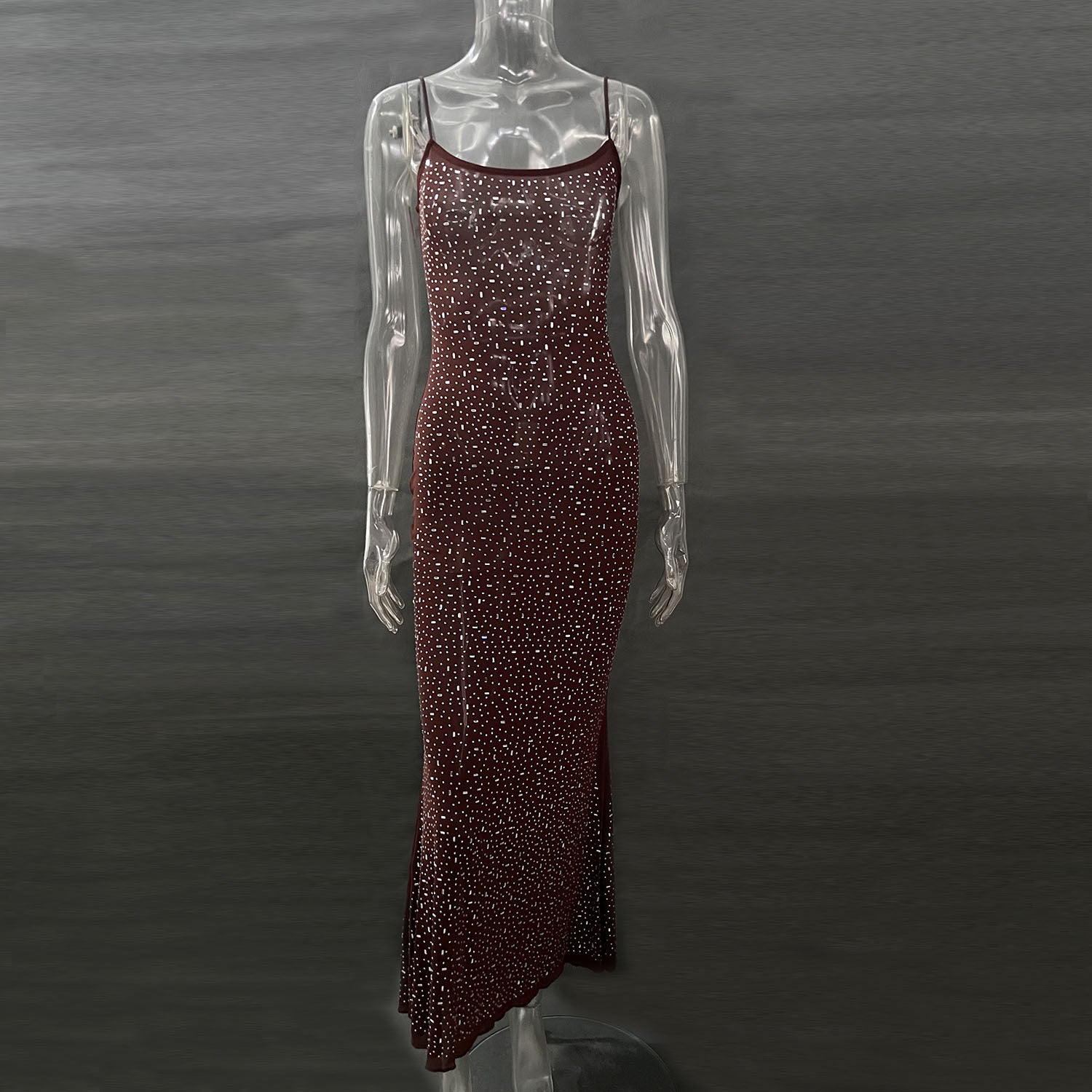 Diamond Mermaid Long Dress - Shiny Suspender Style - Fashions Envy