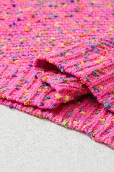 Hot Pink Mixed Color Chunky Knit Sweater