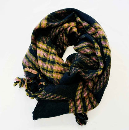 Braided Fringe Warm Plaid Cozy Scarf