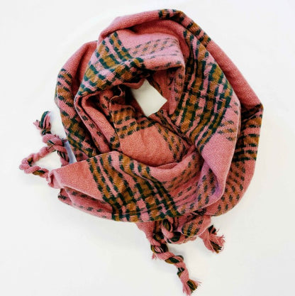 Braided Fringe Warm Plaid Cozy Scarf