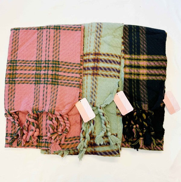 Braided Fringe Warm Plaid Cozy Scarf