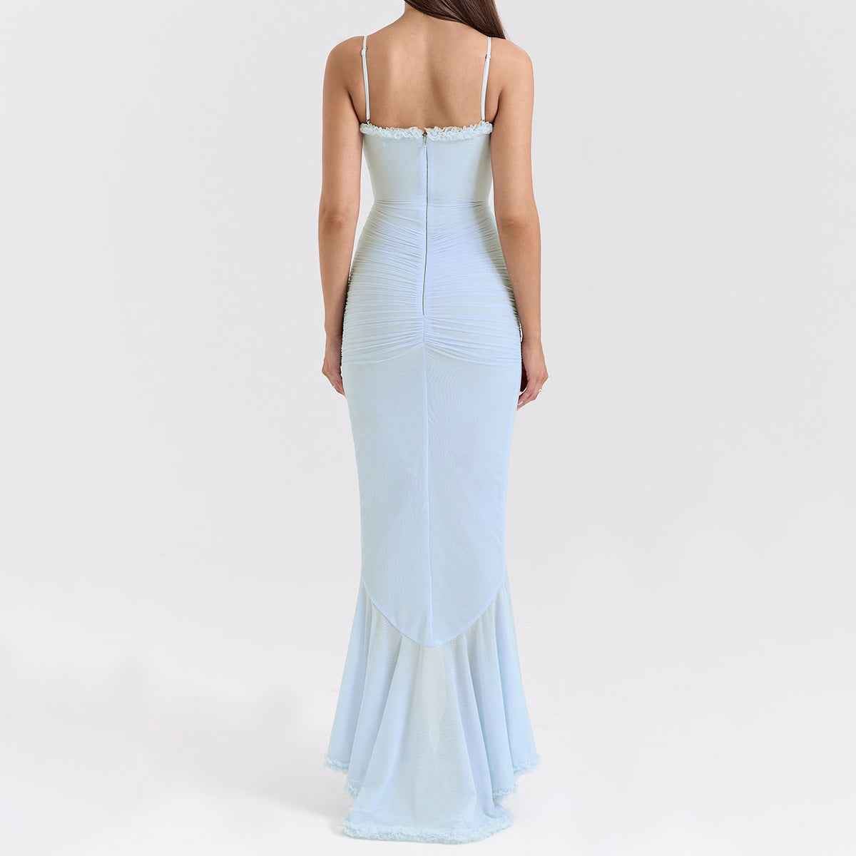 Spaghetti Strap Mesh Maxi Dress - Layered Irregular Hem