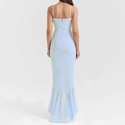 Spaghetti Strap Mesh Maxi Dress - Layered Irregular Hem