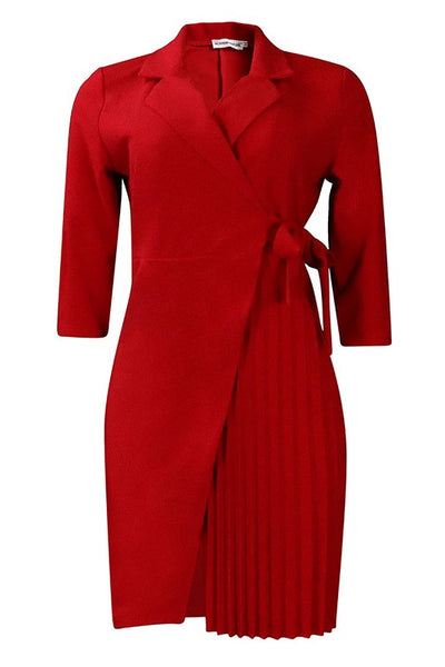 Wrap Style Blouse 3/4 Sleeve Mini Dress