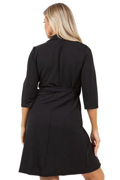 Wrap Style Blouse 3/4 Sleeve Mini Dress