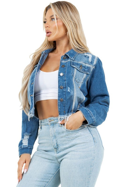 Button Closure Crop Style Denim Jacket