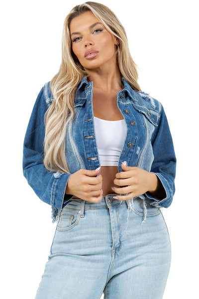 Button Closure Crop Style Denim Jacket