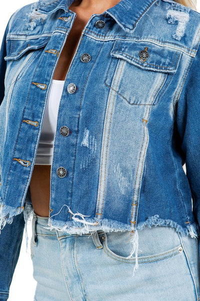 Button Closure Crop Style Denim Jacket