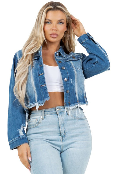 Button Closure Crop Style Denim Jacket
