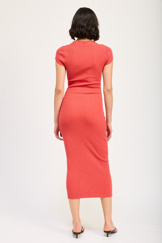 Berry Square Neck Bodycon Midi Dress