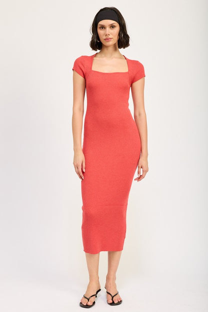 Berry Square Neck Bodycon Midi Dress