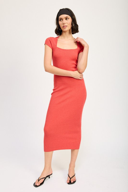 Berry Square Neck Bodycon Midi Dress