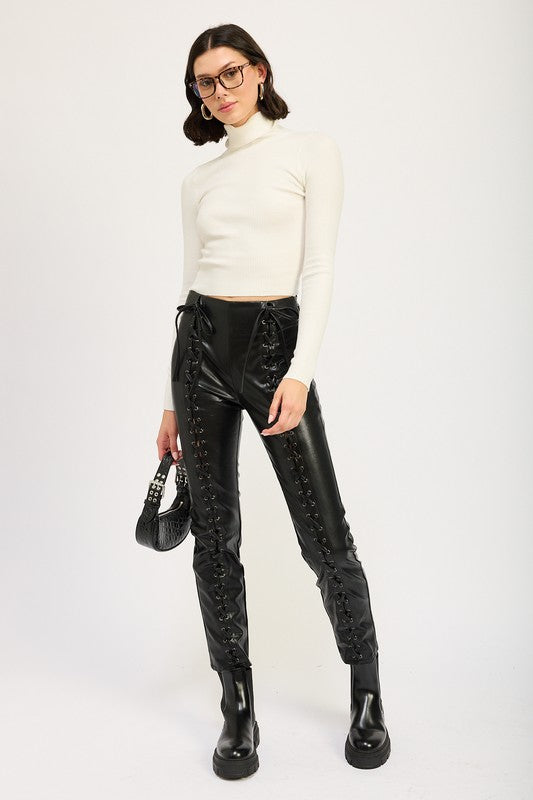 Full Lace Up PU Vegan Leather Pants