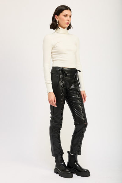 Full Lace Up PU Vegan Leather Pants