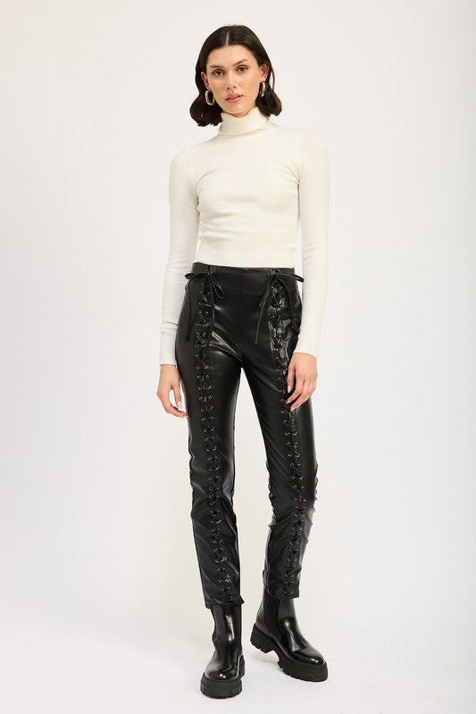 Full Lace Up PU Vegan Leather Pants