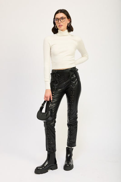 Full Lace Up PU Vegan Leather Pants
