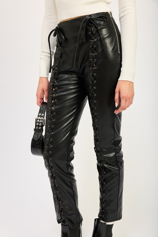 Full Lace Up PU Vegan Leather Pants